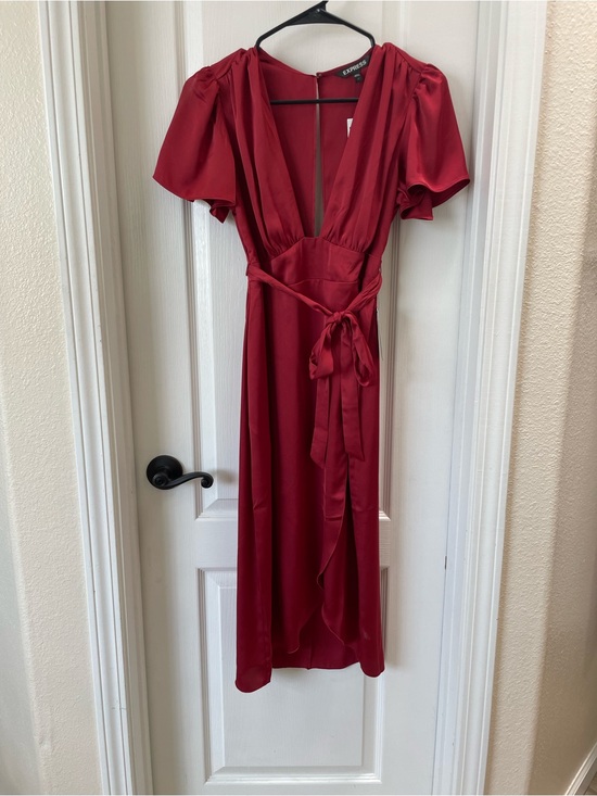 Express Dresses & Skirts - BNWT EXPRESS Red Satin Wrap Dress with Tie Waist